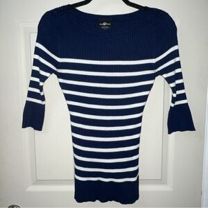 Blue & White Striped Sweater 3/4 Length Sleeves